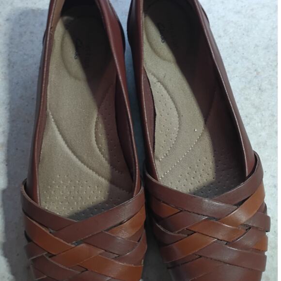 Clarks Leather Braided Flats 6 Brown Minimalist Comfort Classic Quietlux Neutral - Picture 10 of 10